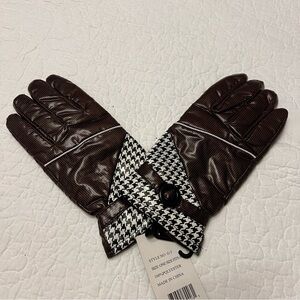 Non leather thermal brown & white gloves mittens women one size winter gloves